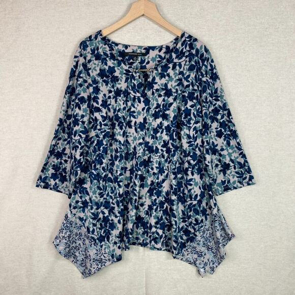 Zac & Rachel Womens Floral Top Size 2X Sharkbite Hem Fairy Stretch Office Career - Picture 1 of 11